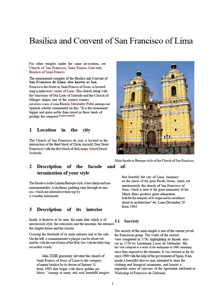 Basilica and Convent of San Francisco of Lima | PDF