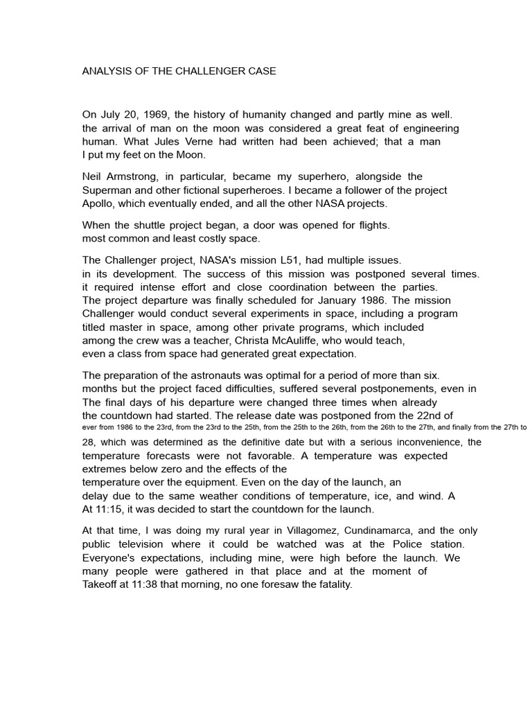 ANALYSIS OF THE CHALLENGER CASE.docx | PDF | Space Shuttle Challenger ...