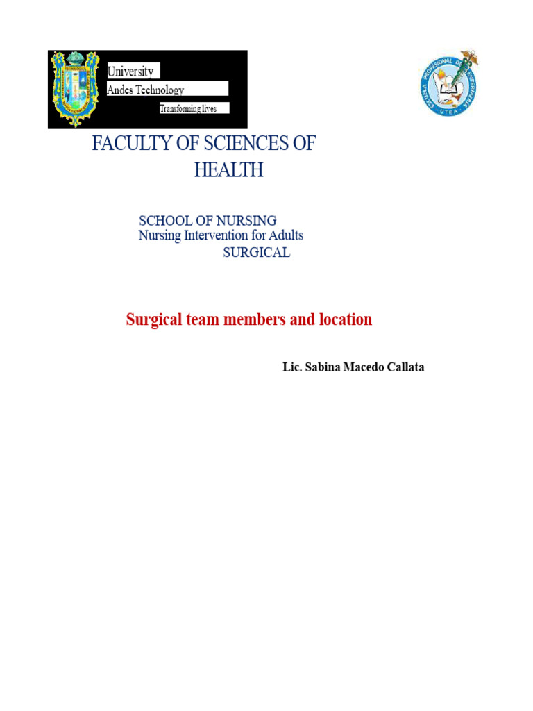 25. Surgical team, members and location. | PDF | Surgery | Operating ...