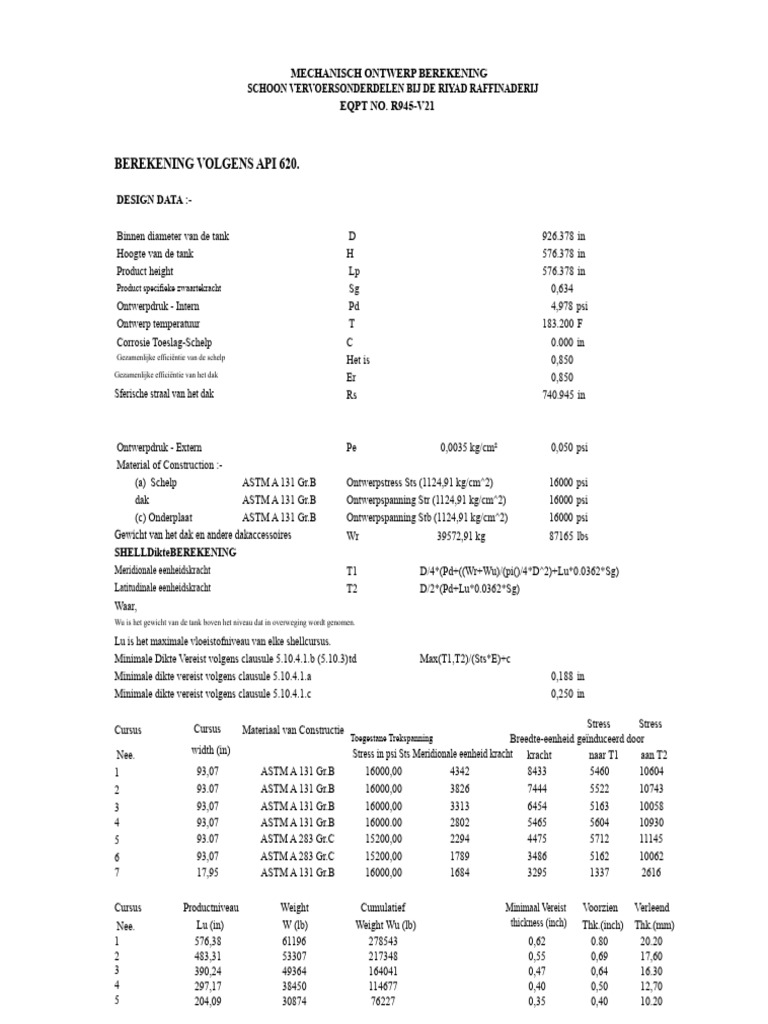 Voorbeeld Calc - API 620 | PDF