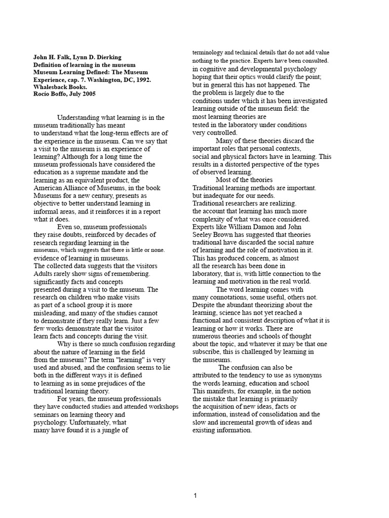 Falk and Dierking (2005) The Museum Experience (Translation) - Chapter ...