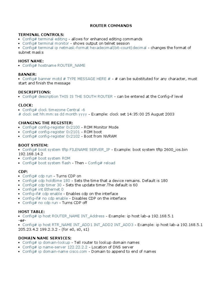 Cisco Command Cheat Sheet | PDF | Ip Address | Network Socket