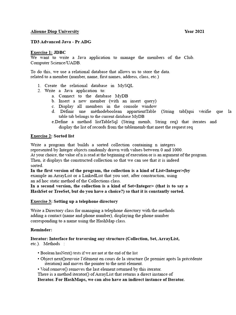 Java JDBC and Data Management Exercises | PDF | Databases | Relational ...