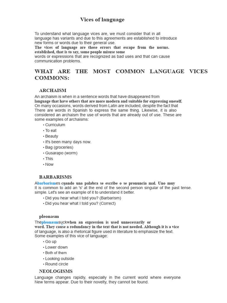 VICES OF LANGUAGE | PDF | Phrase | Linguistics