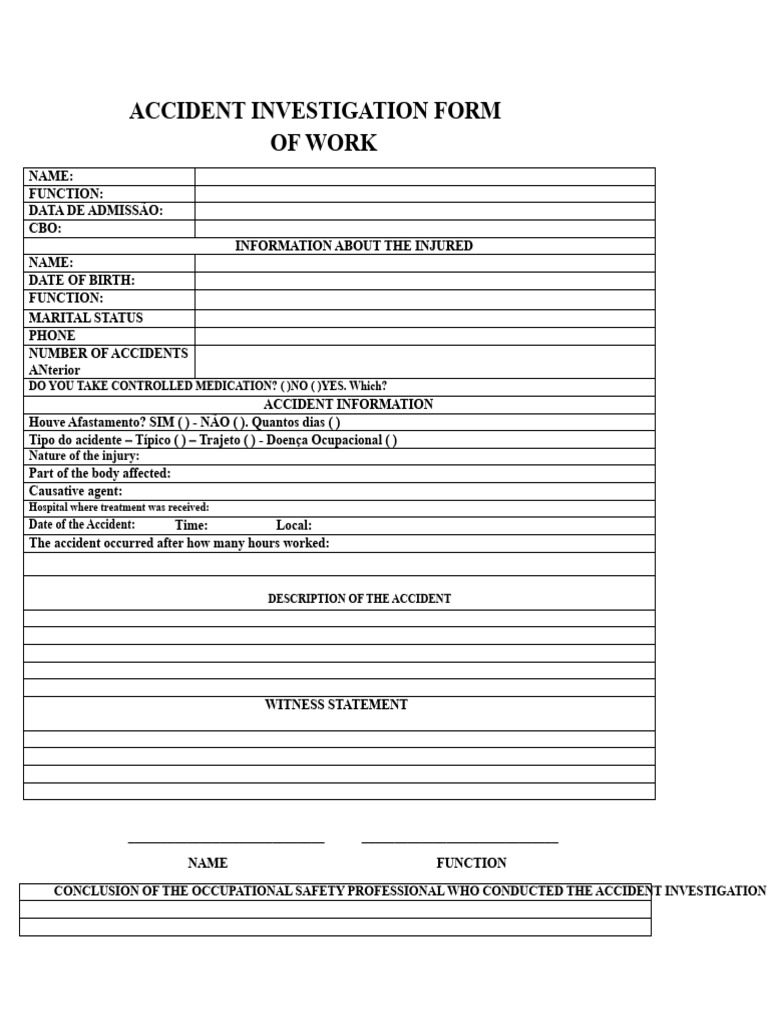Accident Investigation Form Template | PDF