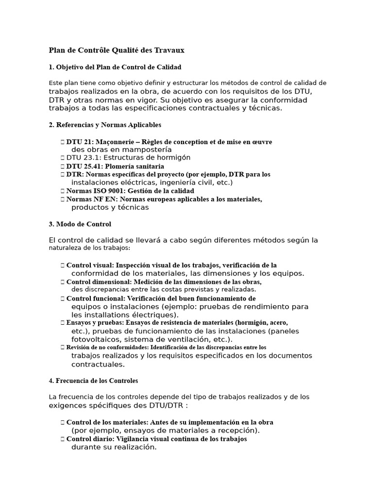 Plan de Control de Calidad en Construcción | PDF | Calidad (comercial ...