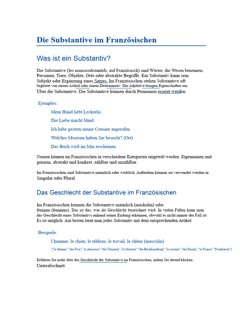 Die Substantive Im Französischen | PDF