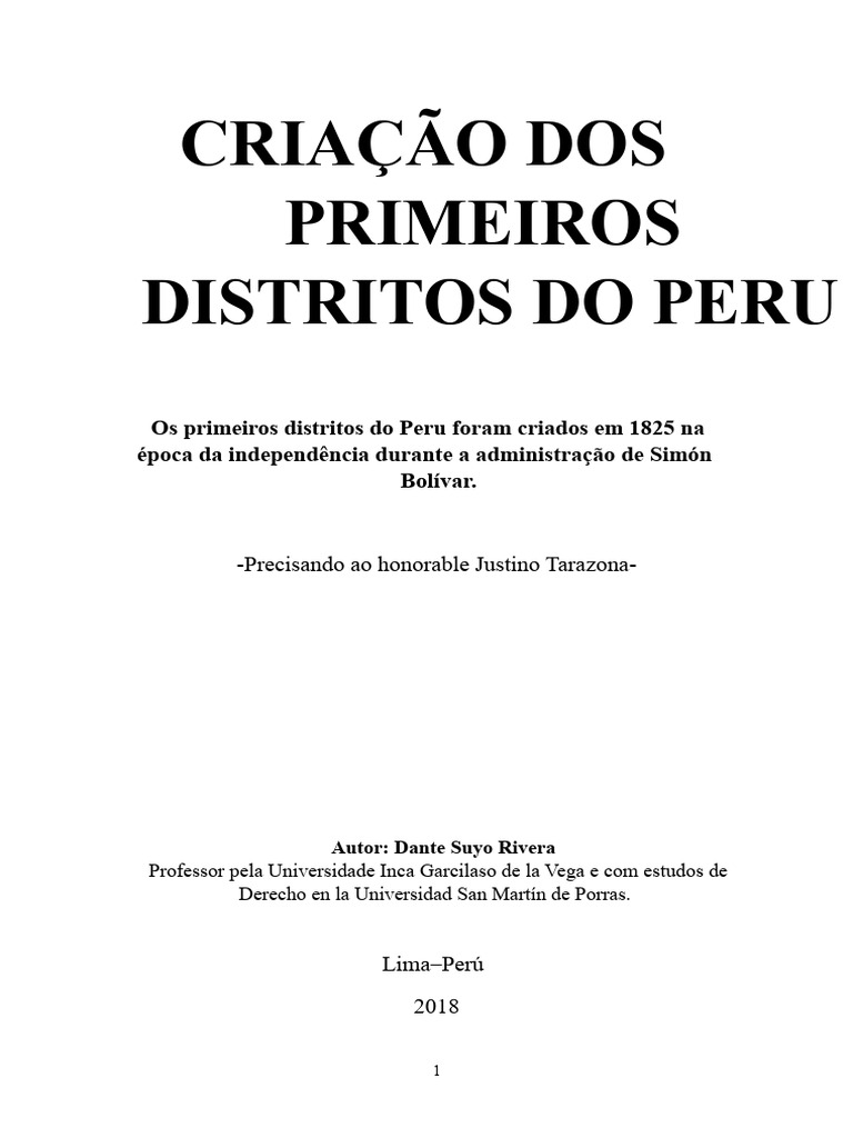 Criação dos Primeiros Distritos do Peru | PDF | Lima | Peru