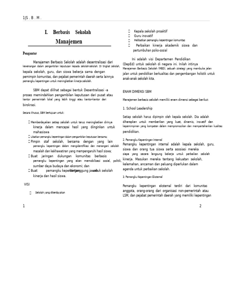 Manajemen Berbasis Sekolah | PDF