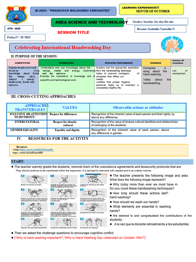 Handwashing Day Learning Session Plan | PDF | Soap | Hand Washing