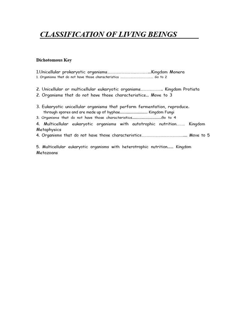 Classification of Living Beings Guide | PDF | Cell (Biology) | Fern