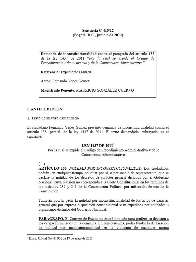 Inconstitucionalidad del Parágrafo Art. 135 | PDF | Constitución ...