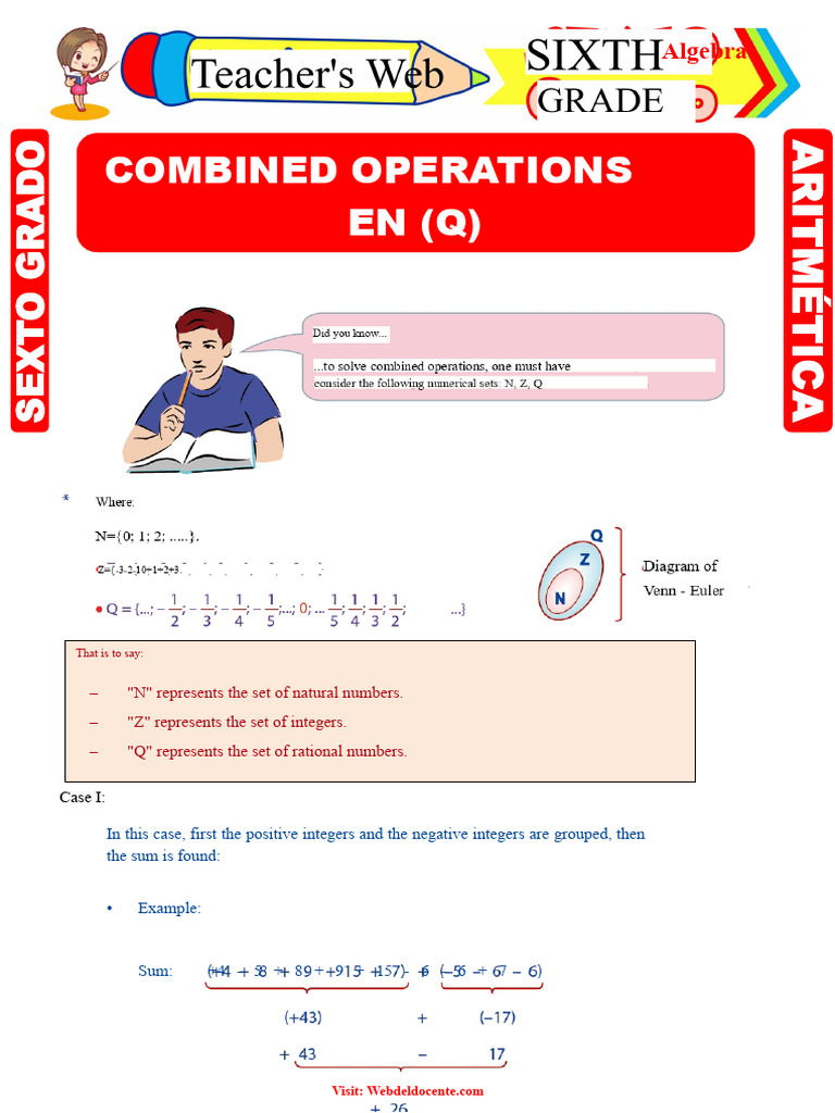 Combined Operations in Algebra | PDF | Numbers | Multiplication