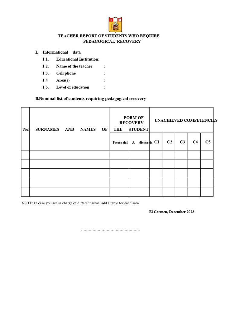 Student Recovery Report Template | PDF