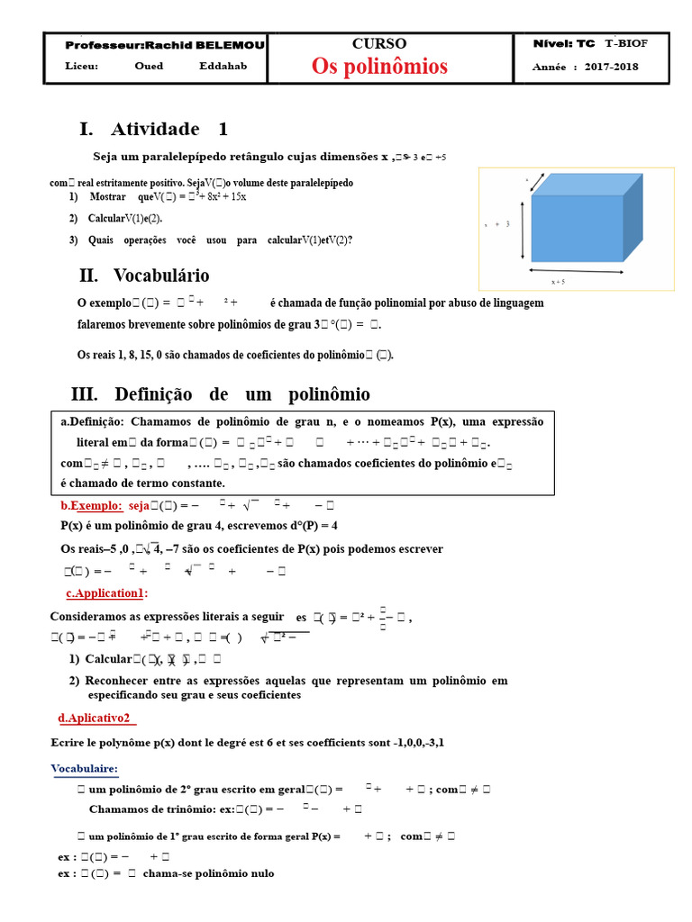 Polinômios: Definições e Operações | PDF | Número real | Polinomial