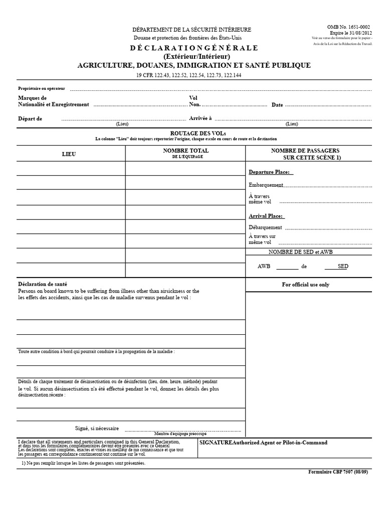 Déclaration Générale de Douane CBP 7507 | PDF | Aviation | Transport