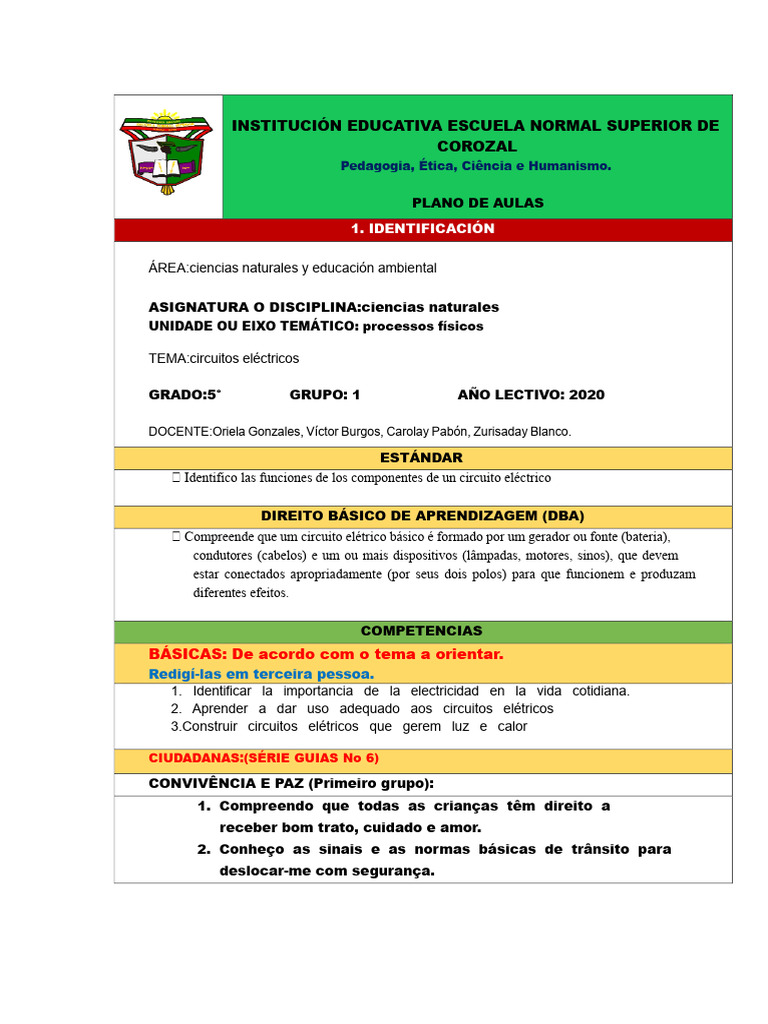 Circuitos Elétricos: Plano de Aula 5º Ano | PDF | Rede elétrica ...