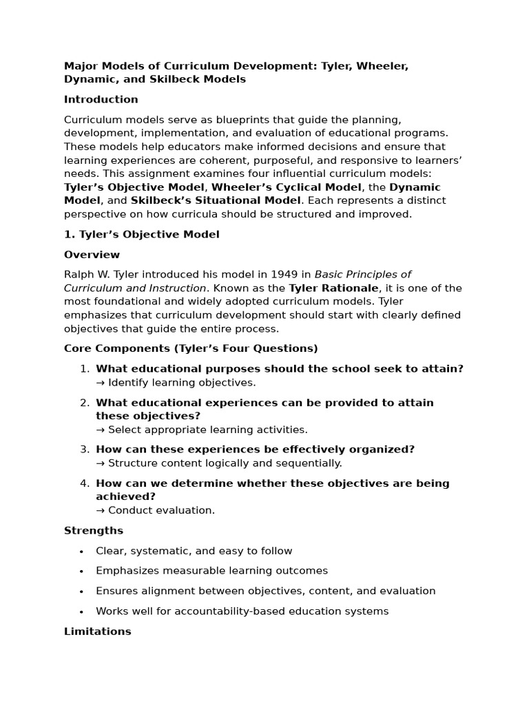 Curriculum Development Models Explained | PDF | Curriculum | Learning