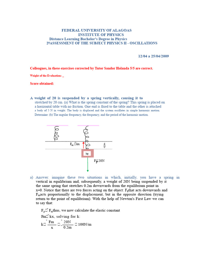 Physics II: Oscillations Assessment Guide | PDF | Oscillation | Force