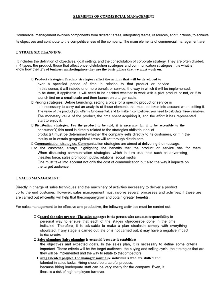 ELEMENTS OF COMMERCIAL MANAGEMENT | PDF | Sales | Marketing