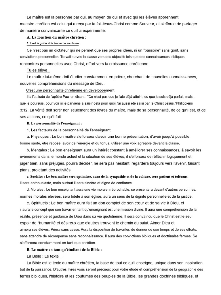 Rôle et caractéristiques du maître chrétien | PDF | Jésus | Dieu