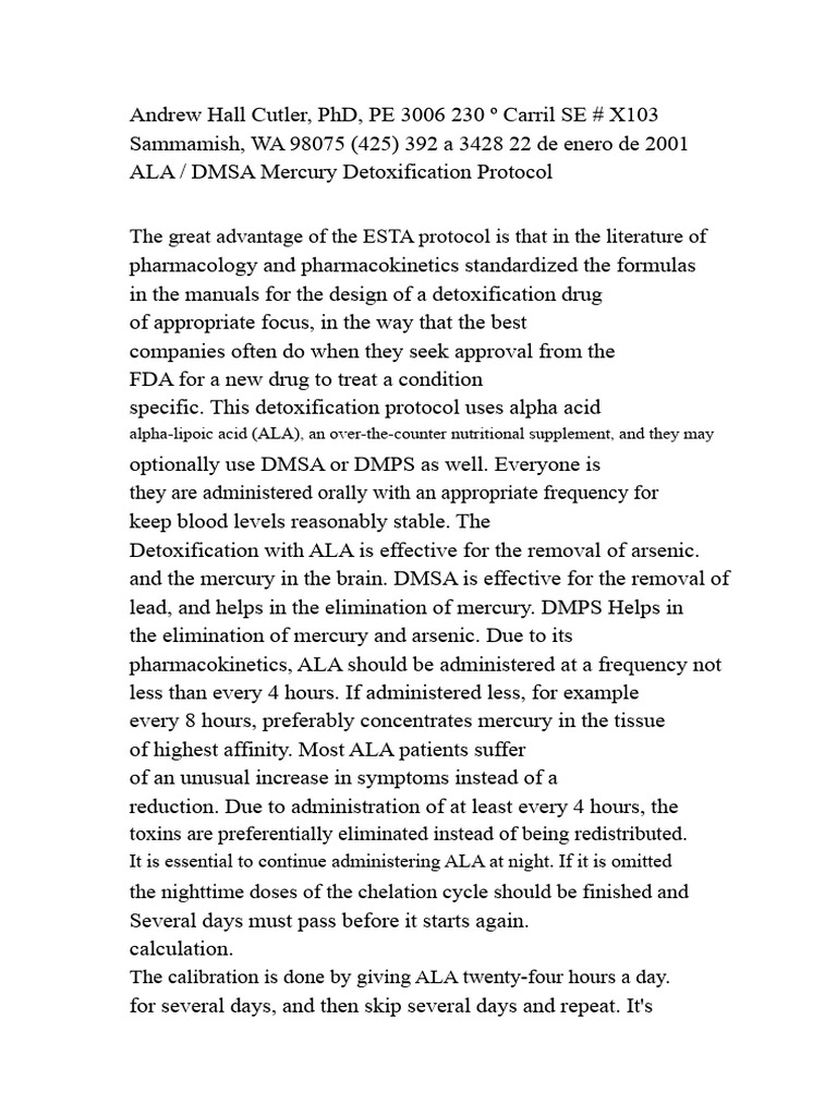 ALA/DMSA Mercury Detox Protocol Guide | PDF | Medical Diagnosis | Dose ...