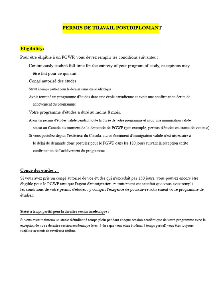 Guide sur le Permis de Travail Postdiplôme | PDF | Passeport | Canada