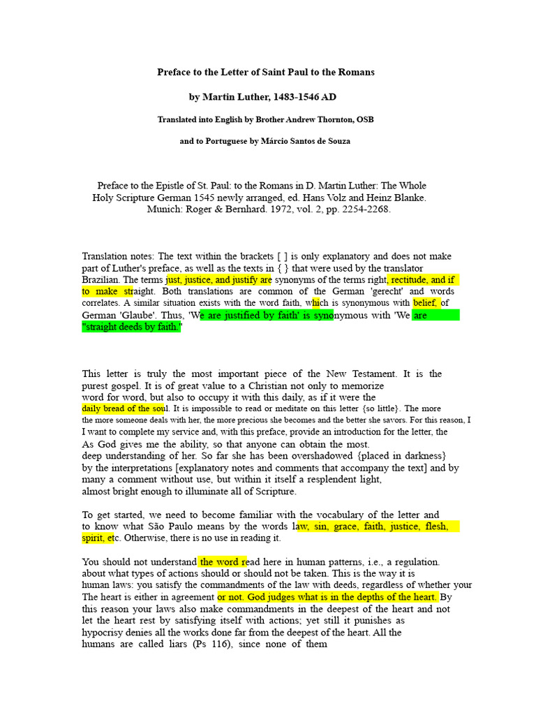 Luther's Preface to Romans Explained | PDF | Faith | Grace In Christianity