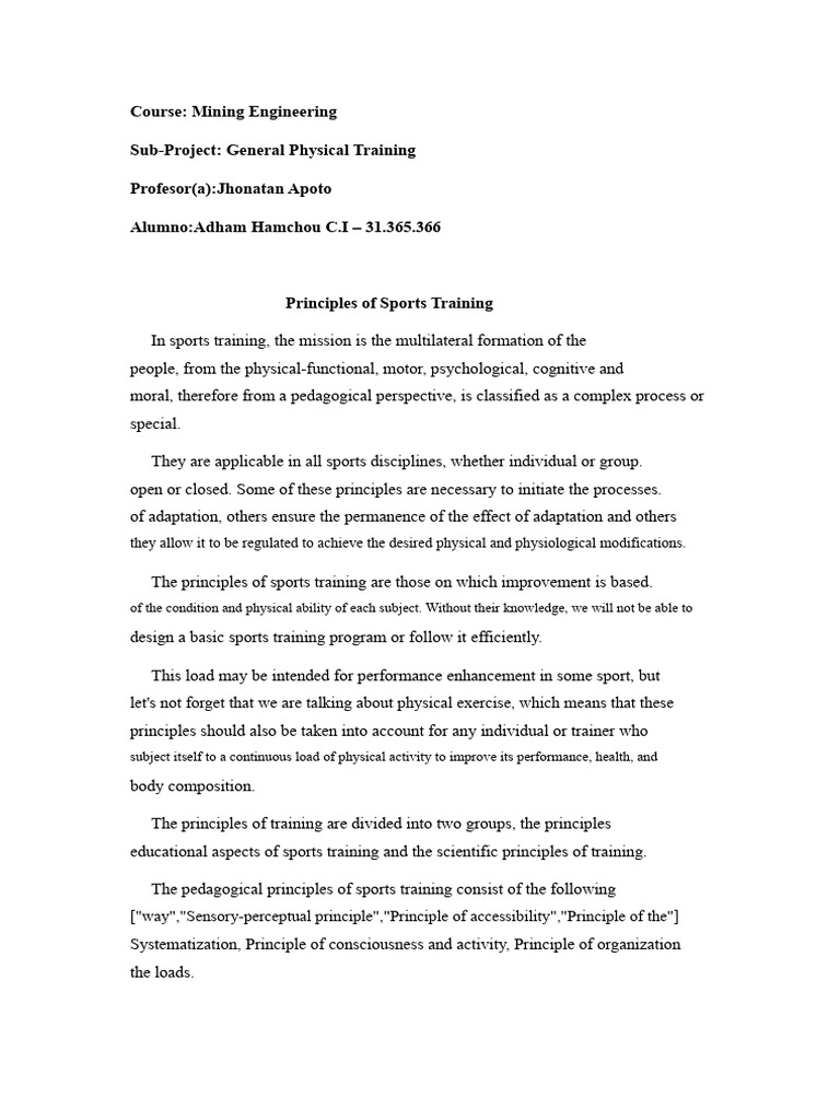 Principles of Sports Training Explained | PDF | Pedagogy | Sports