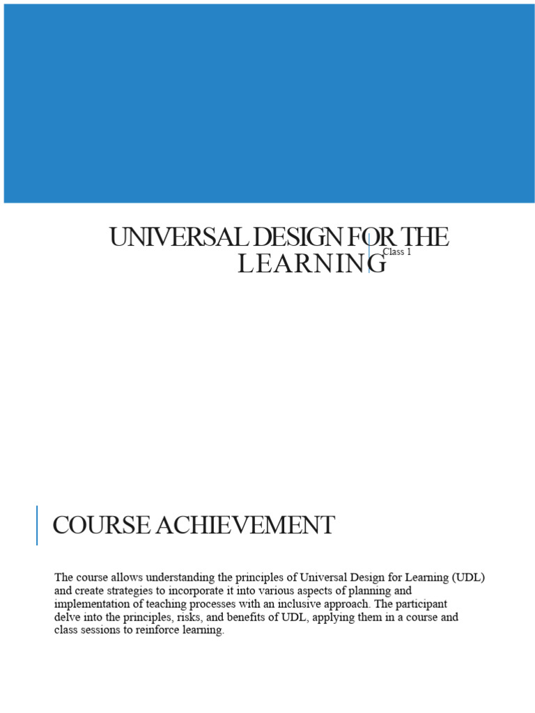 Universal Design for Learning Course Overview | PDF | Inclusion ...