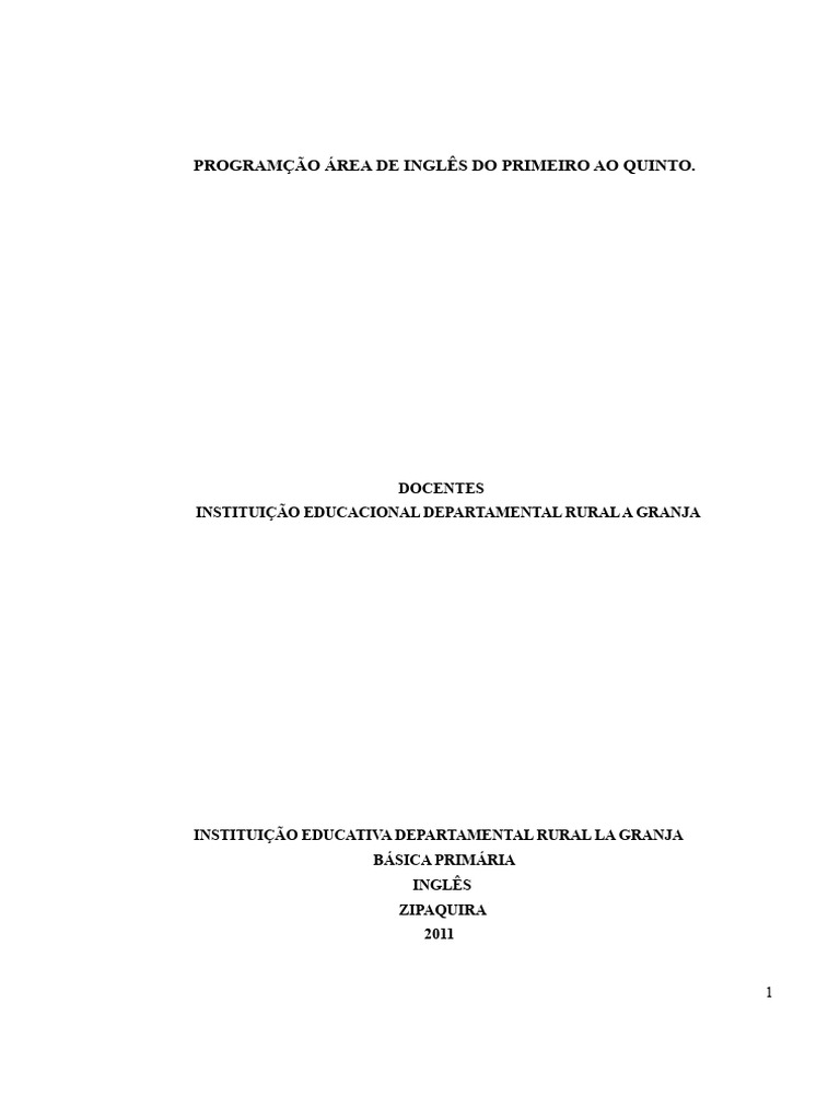 Programação de Inglês: 1º ao 5º Ano | PDF | Aprendizado