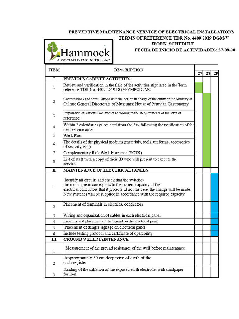 Electrical Maintenance Service Plan | PDF | Electrical Wiring ...