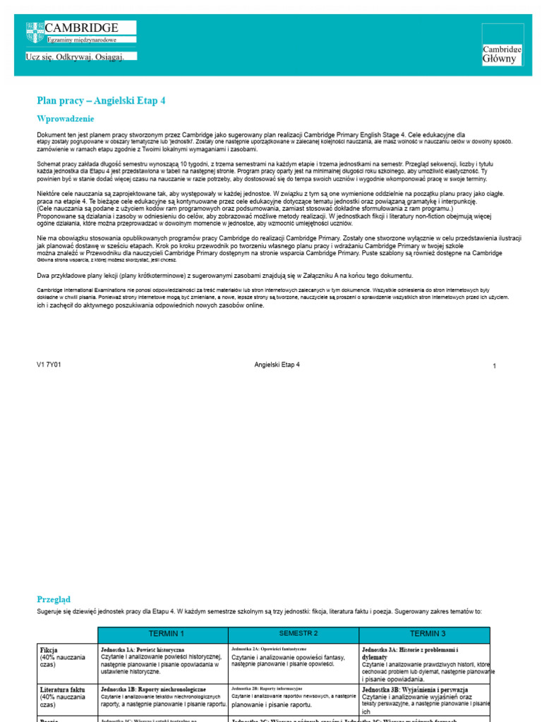 Angielski - Etap 4 - SOW - v1 - 160916 - tcm142-354085 | PDF