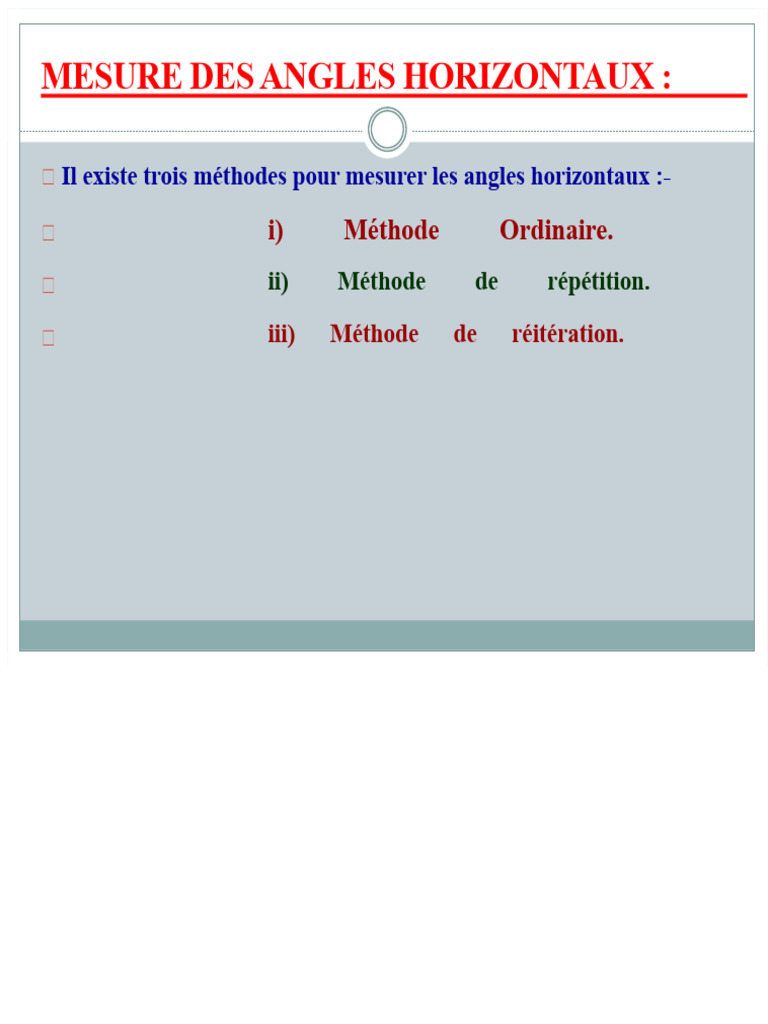 Méthodes de Mesure des Angles Horizontaux | PDF | Angle