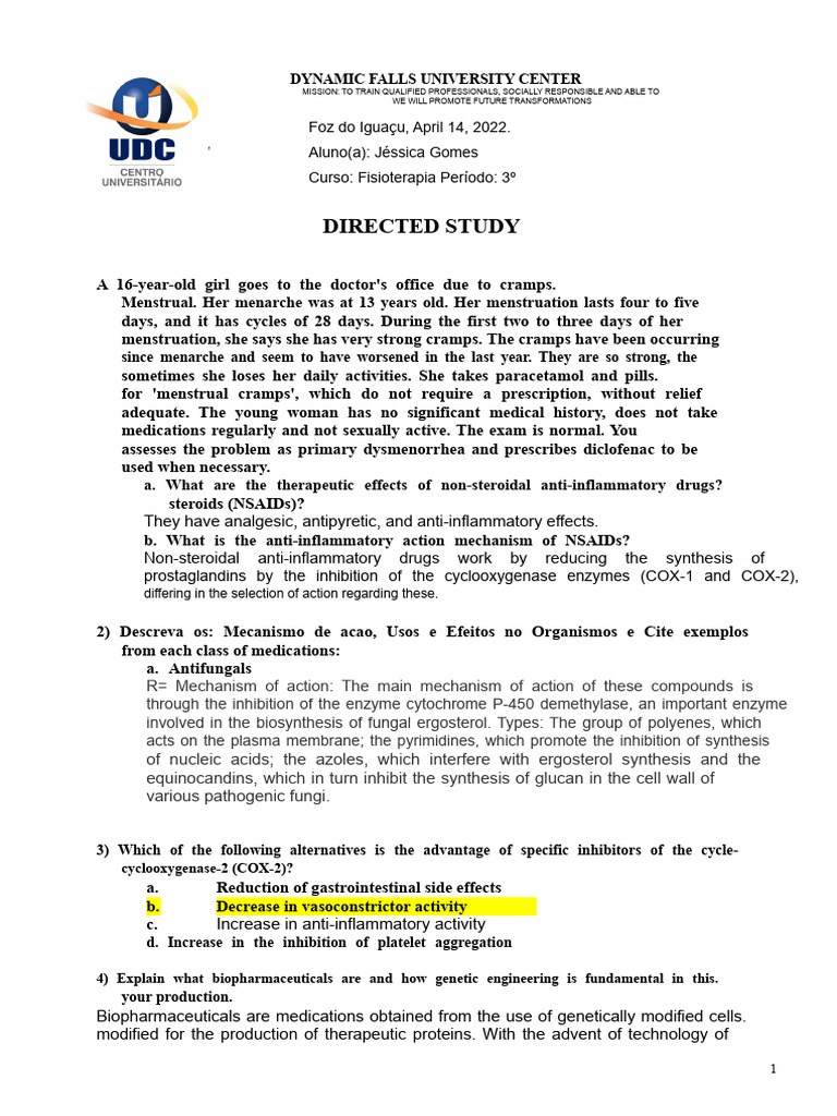 Directed study - PHARMACOLOGY JÉSSICA | PDF | Biology | Life Sciences
