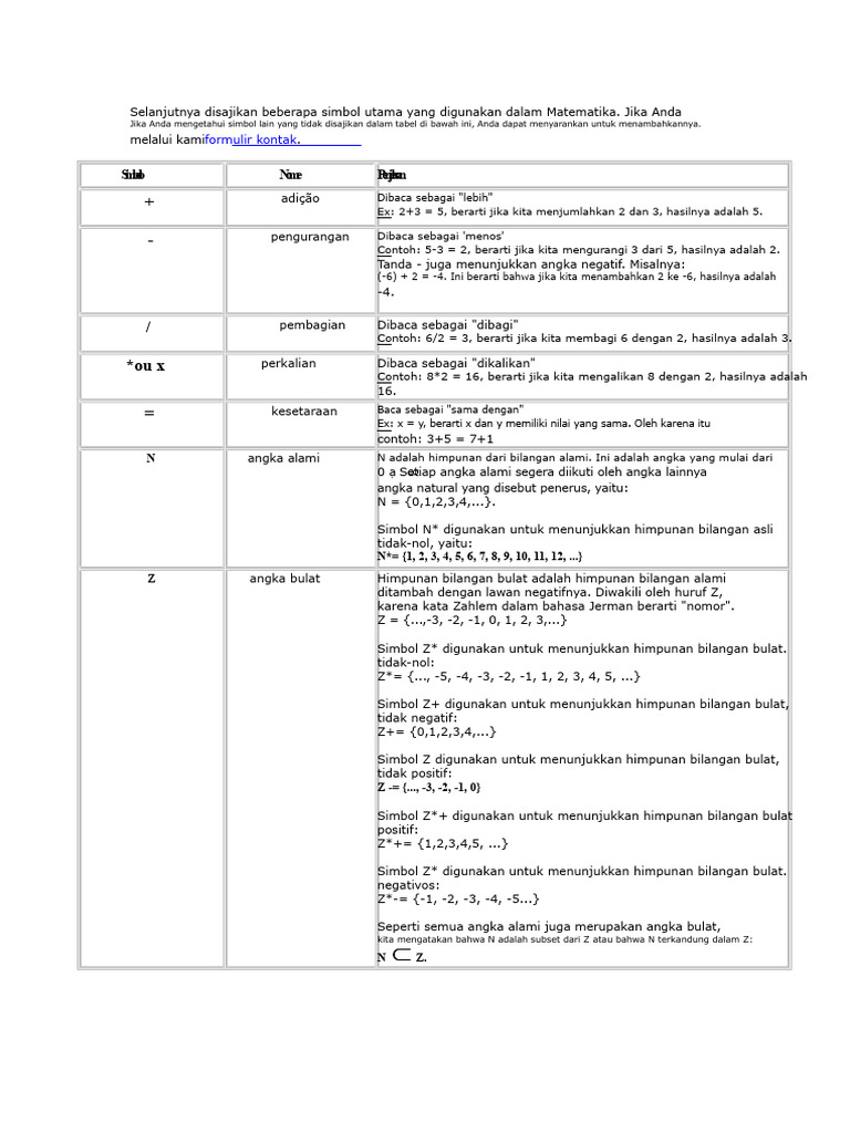 Simbol Matematika dan Penjelasannya | PDF