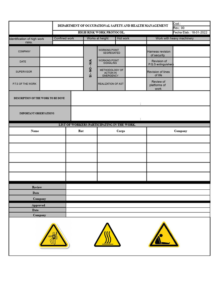 High Risk Work Protocol Guidelines | PDF