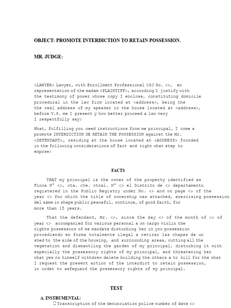 Interdiction to Retain Possession Action | PDF | Public Law | Common Law