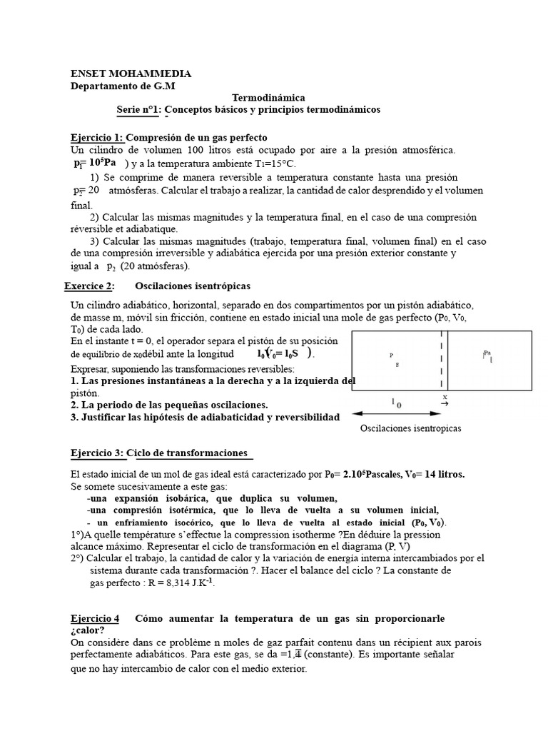 Ejercicios de Termodinámica y Gases Ideales | PDF | Gases | Termodinámica