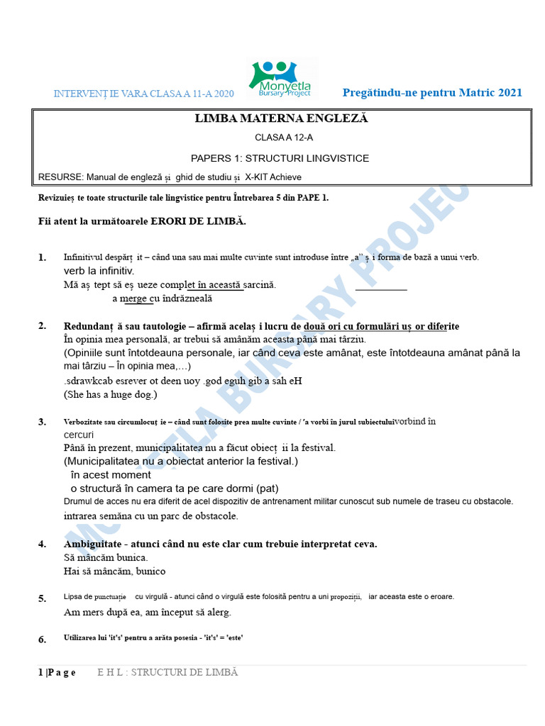 NOTĂ PE STRUCTURI DE LIMBĂ - Comprimat | PDF