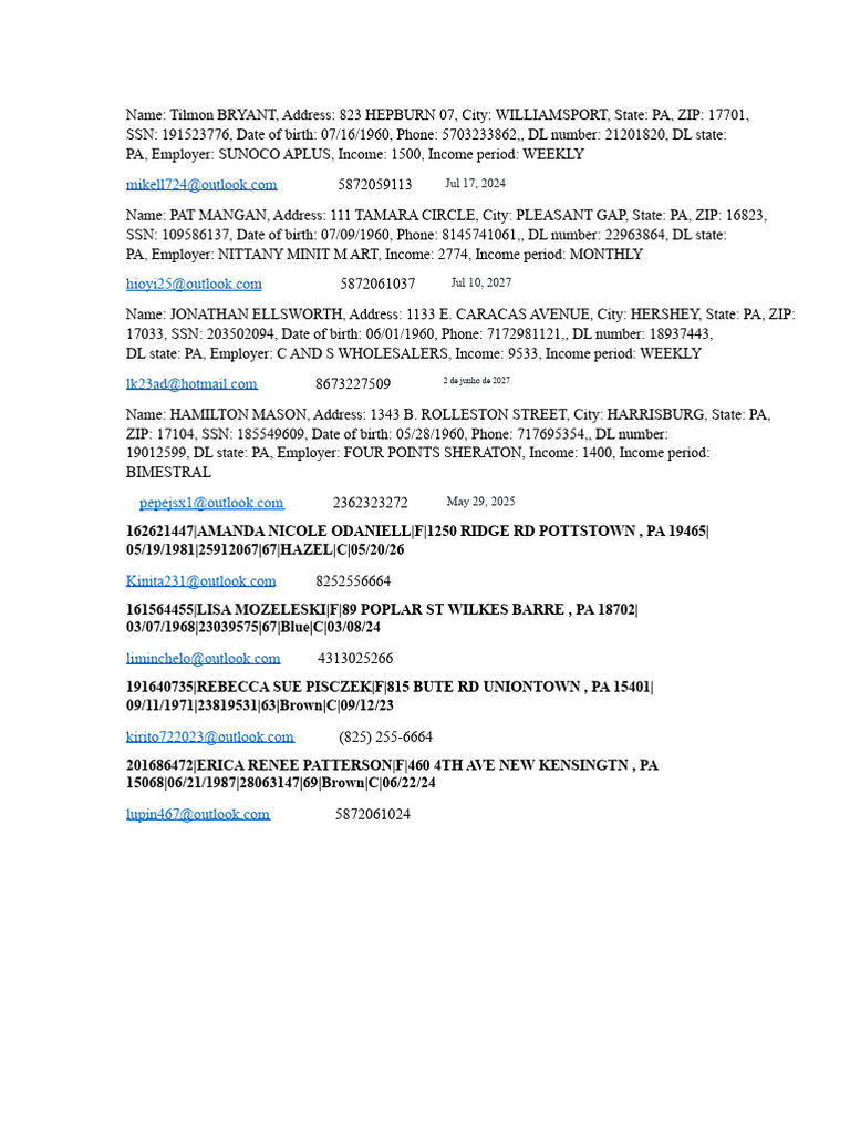 Pennsylvania Resident Information List | PDF