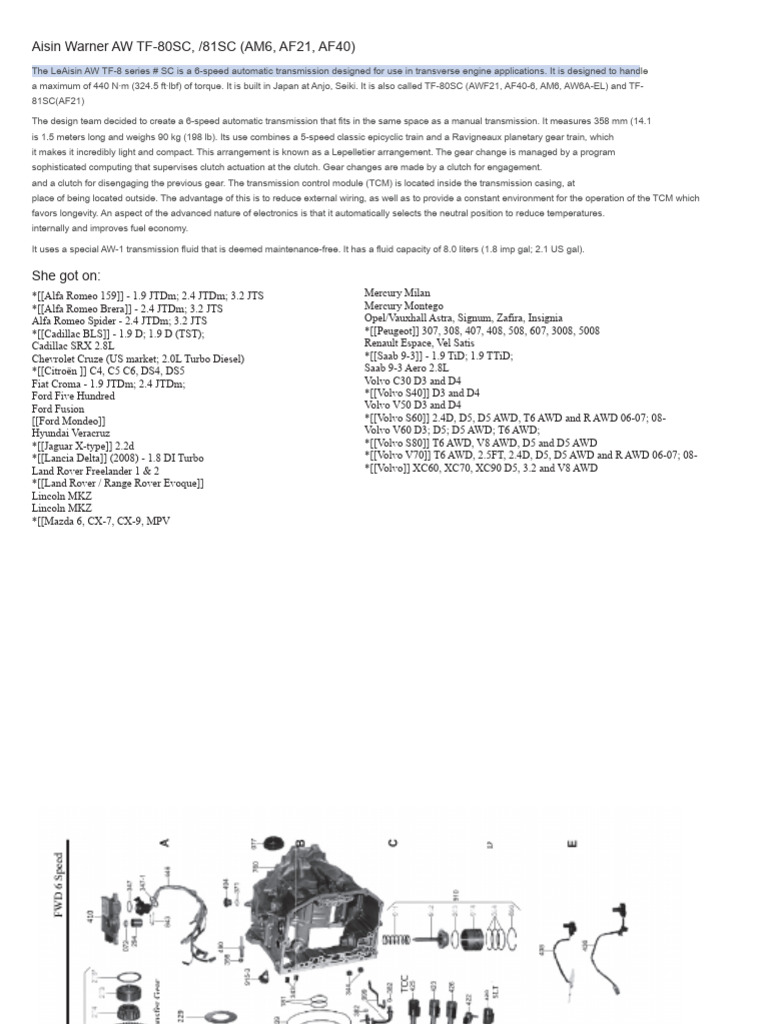 Aisin AW TF-80SC Transmission Overview | PDF | Automatic Transmission ...