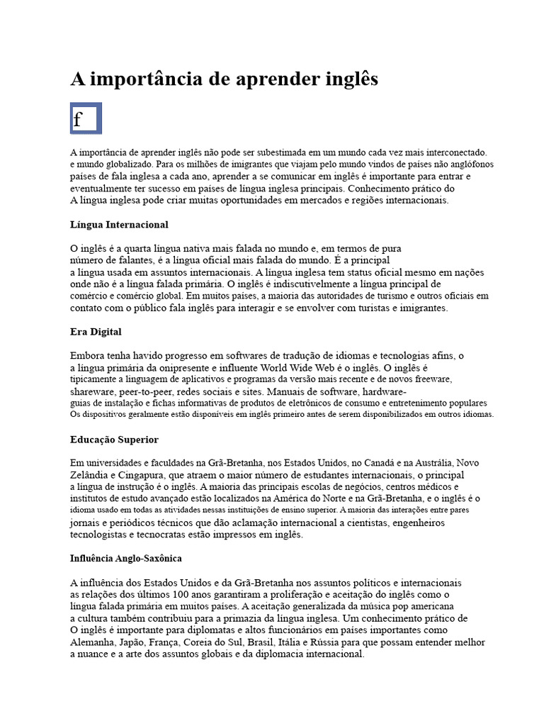 Importância de Aprender Inglês Hoje | PDF | Língua inglesa | Linguagem ...