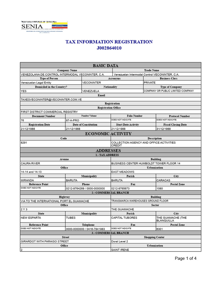 Venezuelan RIF for Intermodal Control CEONINTER CA consultation | PDF ...