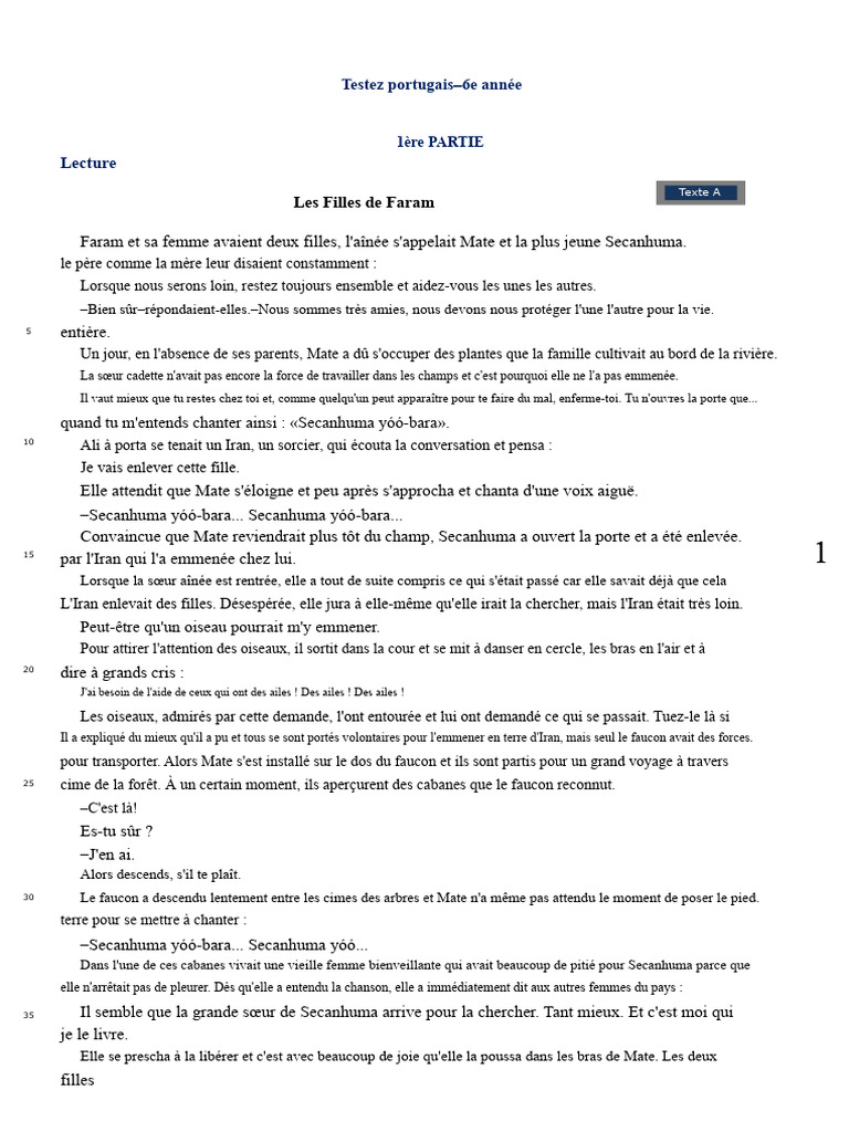 Conte portugais pour 6e année : Faram | PDF | Verbe | Phrase