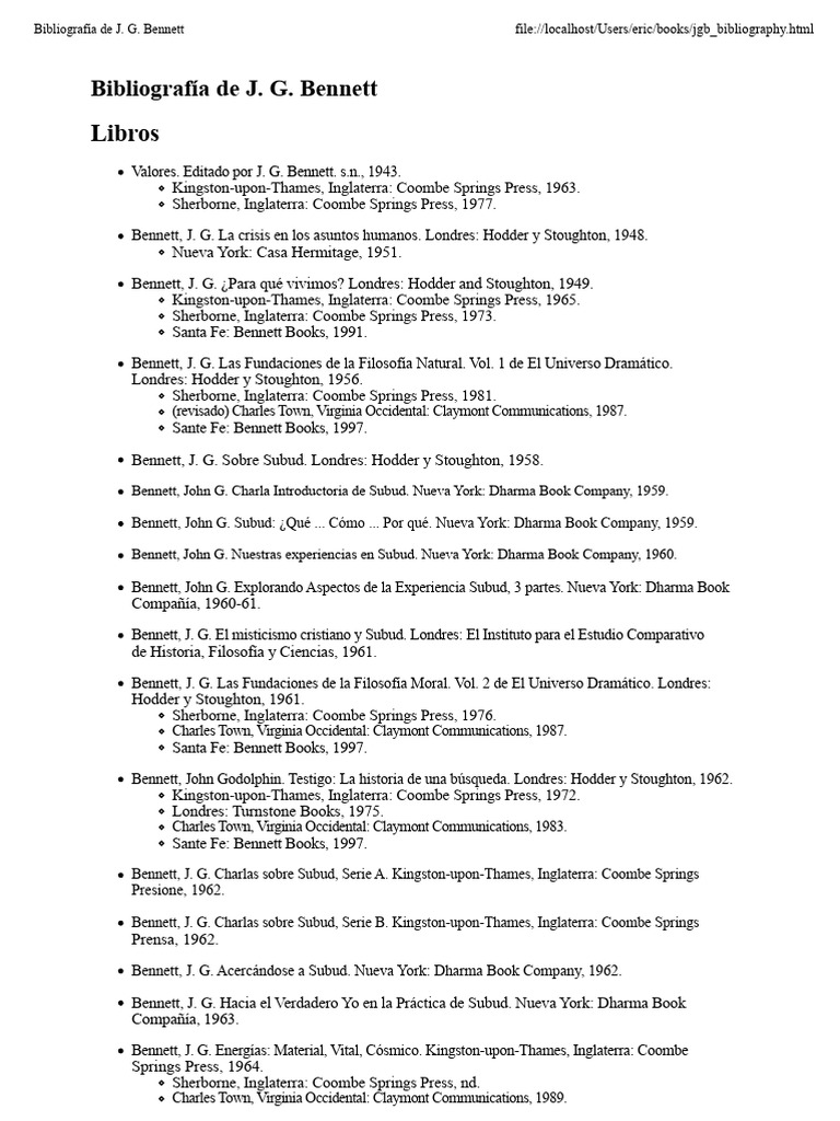 Bibliografía Completa de J. G. Bennett | PDF | Science | Educación en ...