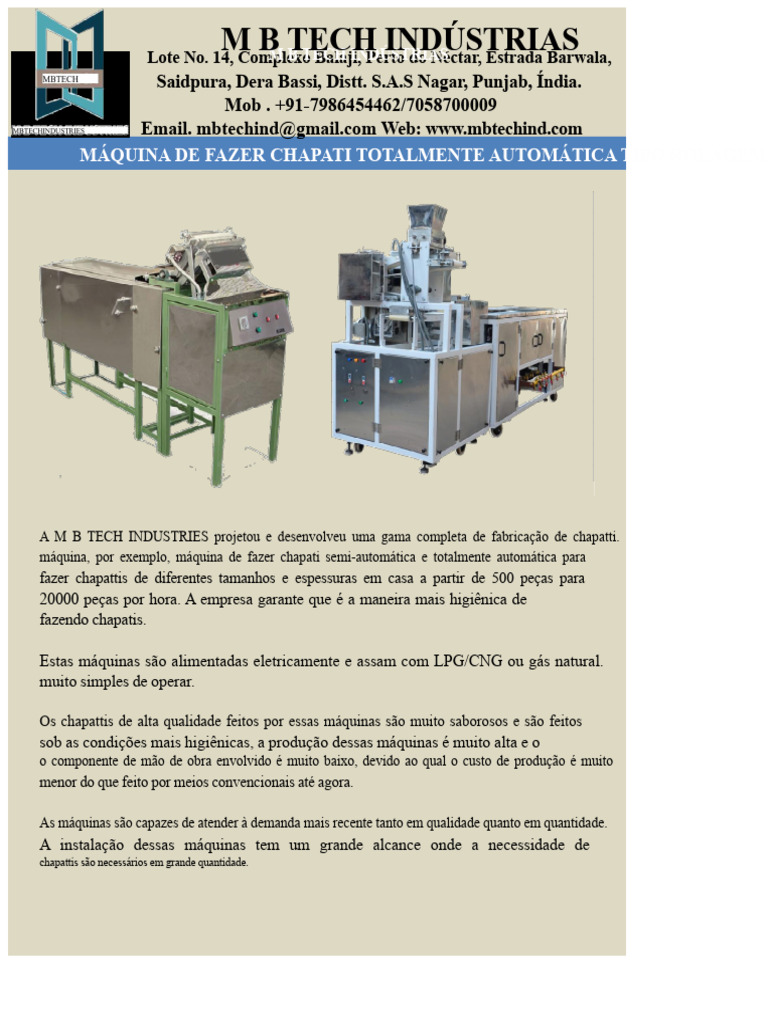 Máquinas de Fazer Chapatti Automáticas | PDF | Despesa | Máquinas