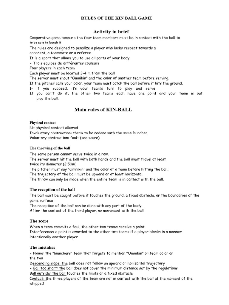 Kin-Ball Game Rules Explained | PDF | Ball Games | Sports