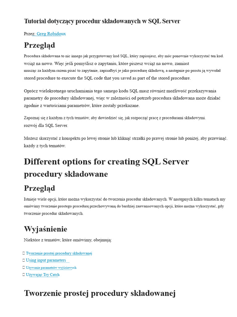 Tutorial Dotyczący Procedur Składowanych W SQL Server | PDF