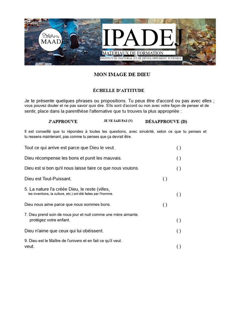Questionnaire sur la perception de Dieu | PDF | Dieu